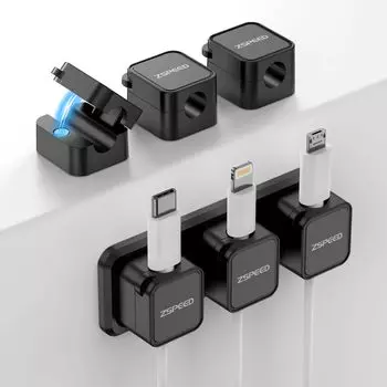 из 6 с клейким Zspeed Магнитный кабель Прочный клейкий шнур Провод Настольное хранение [Набор база] Держатель, зажим, организация, стол / стена / внутри автомобиля, чёрный