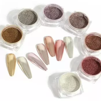 из Meccha Mirror Nail Mirror Mirror Powder Gel Nail Mirror Nail Glitter Powder Bijou Gel Mirror Nail Powder Nail Nail Gel LED Gold Nail Powder [Набор 7]