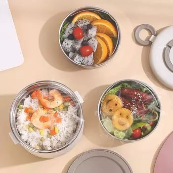 Из нержавеющей стали 304, пищевой изолированный ланч-бокс, двухслойный портативный ланч-бокс большой емкости для студентов и работающих девушек 1150ml бежевый