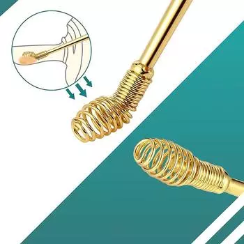 Из нержавеющей стали для удаления ушной серы Пружинный ушной ершик Кюретка для удаления ушной серы Очиститель для ушных палочек Ложка для чистки ушей Инструмент для чистки ушей чёрный