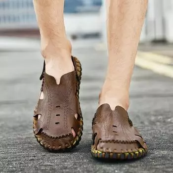 Изъятие высококачественных кожаных сандалий-мешков для мужчин, ношение классных тапочек на улице 39