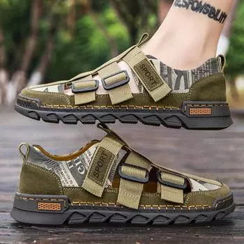 Изъятие высококачественных кожаных сандалий-мешков для мужской обуви с выемками 38 чёрный