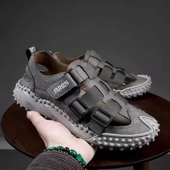 Изъятие высококачественных кожаных сандалий-мешков для мужской обуви с выемками 38 чёрный