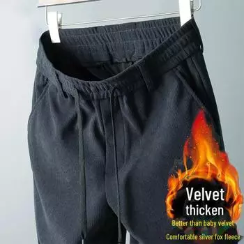 [Избранное] 2024 Узкие прямые брюки из бархата повседневного покроя - модные утолщенные брюки на осень и зиму 4XL (160-180 kg)