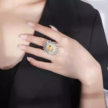 Изделие инкрустировано бриллиантами, кольцо с цветным цирконием, преувеличенные украшения, кольцо с цирконием, новый женский стиль