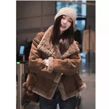 Изделие из % овечьей шерсти с обеих сторон, высокотекстурный локомотив, замша, шуба, женское пальто из овечьей шерсти, новое One Size