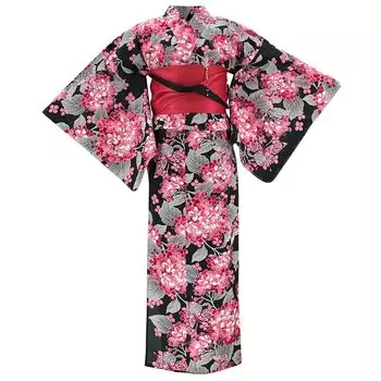 изделие ручной работы, окрашенное в Киото, юката, один предмет юката и черный фон, фольгированный хлопок, красный сливовый хлопок, летнее кимоно, юката, цветочный узор, черный чёрный