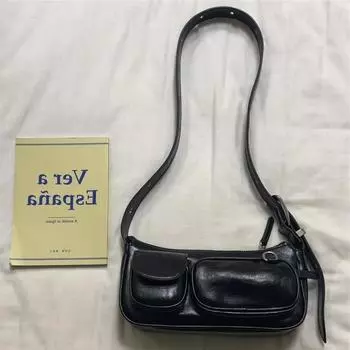 Изделия из кожи Hongbo, женская сумка 2024 года, новинка, нишевая, персонализированная ретро-сумка из маслянистой кожи на одно плечо через плечо с подмышкой чёрный