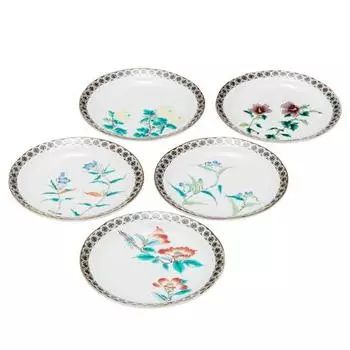 Изделия Кутани, набор тарелок Иватая, золотая парча, мелкий узор, пять цветов Изделия Кутани (нет. 6) К8-80