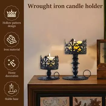 Изделия ручной работы из железа, настольные украшения, подсвечники, декоративные, сплошной цвет, полые узоры, уникальные украшения для дома