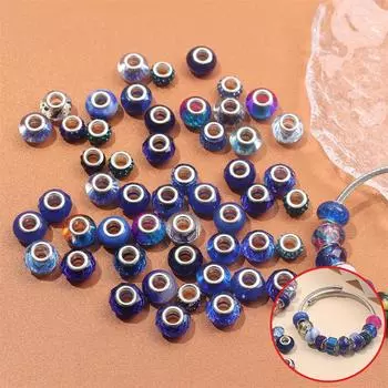 Изготовление 30/50/100 шт. браслетов: бусины с большими отверстиями, бусины с европейскими ручками 15 мм, бусины с интервальным шармом, изготовление украшений своими руками 30pcs синий
