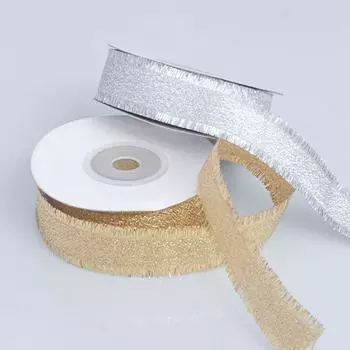 Изготовление элегантных новогодних золотых лент с бахромой из усиков для вечеринок, свадеб, выпечки, подарков, бантов, подарочных пакетов, декоративных галстуков, серебряных лент, домашнего декора 2.2cm*10 yards/roll