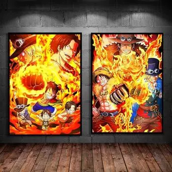 Изготовление плакатов и эстампов, интегрированное украшение стены спальни Луффи Эйс Сабо, классическая модульная живопись 21cm30cm NoFrame