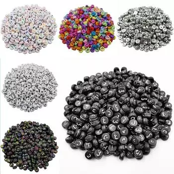 Изготовление ювелирных изделий Ювелирные аксессуары Акриловые подвески для ожерелья Браслет для DIY Материал ручной работы Смешанный арабский алфавит 100 шт. 7 мм свободные бусины 2