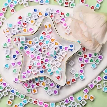 Изготовление ювелирных изделий с сердечками из акрила «сделай сам» для ручной работы, 20 шт., 7 мм, квадратный свободный браслет из бисера