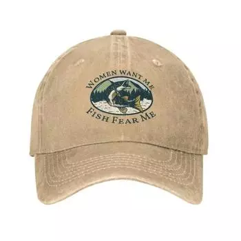 Изготовленная на заказ хлопковая женская бейсбольная кепка Want Me Fish Fear Me для мужчин и женщин, регулируемая шляпа для папы на открытом воздухе