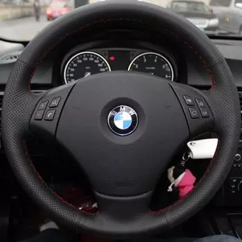 Изготовленная на заказ оплетка рулевого колеса автомобиля из натуральной кожи, 100% подходит для BMW E60 (Седан) 530д Е61 (гастроли) 2004-2009 Автомобиль Black Thread