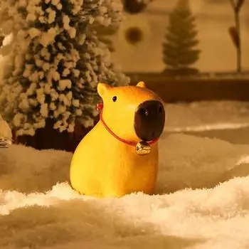 Изготовленная вручную деревянная статуэтка капибары, статуя животного с ошейником-колокольчиком, целебное произведение искусства, маленькая модель животного, украшение для дома 1PC
