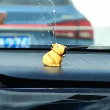 Изготовленная вручную деревянная статуэтка капибары, статуя животного с ошейником-колокольчиком, целебное произведение искусства, маленькая модель животного, украшение для дома 1PC