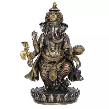 Изготовленная вручную из полирезины и бронзы Чатурбхудж, идол Господа Ганеши, стоящий на цветке лотоса, декоративная статуя Бога для дома, офиса, прихожих, духовных пространств