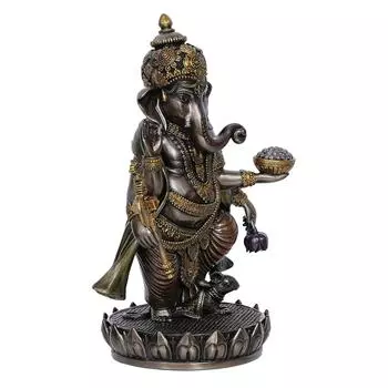 Изготовленная вручную из полирезины и бронзы Чатурбхудж, идол Господа Ганеши, стоящий на цветке лотоса, декоративная статуя Бога для дома, офиса, прихожих, духовных пространств