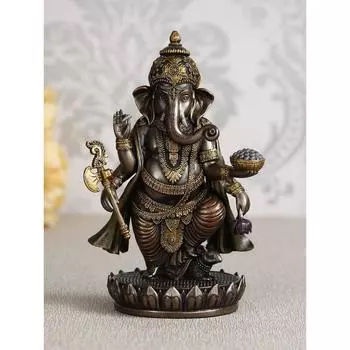 Изготовленная вручную из полирезины и бронзы Чатурбхудж, идол Господа Ганеши, стоящий на цветке лотоса, декоративная статуя Бога для дома, офиса, прихожих, духовных пространств