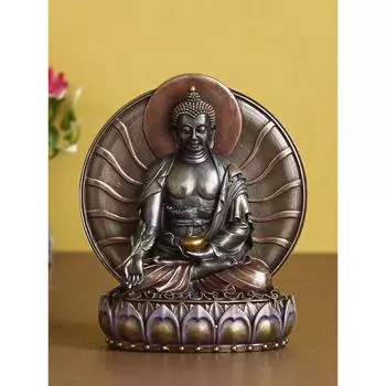 Изготовленная вручную из полирезины с бронзовым покрытием, статуя медитирующего Будды, сидящая на цветке лотоса, декоративный идол Бога для офиса, домашнего декора, духовных пространств