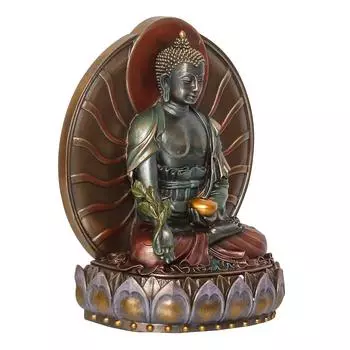 Изготовленная вручную из полирезины с бронзовым покрытием, статуя медитирующего Будды, сидящая на цветке лотоса, декоративный идол Бога для офиса, домашнего декора, духовных пространств