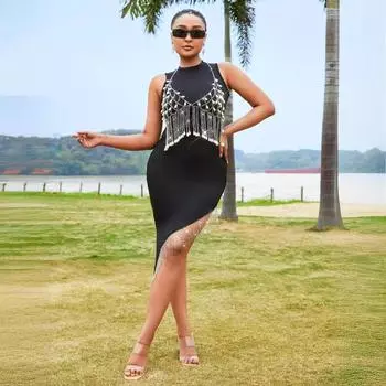 Изготовленная вручную персонализированная цепочка с каплями воды и жемчугом, украшенная бахромой, нагрудная цепочка для одежды, полая сексуальная подтяжка с открытой спиной, сексуальная одежда XS белый