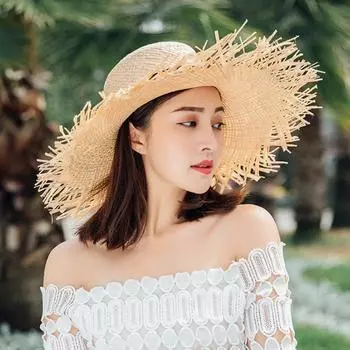 Изготовленная вручную соломенная шляпа из черной ленты из рафии Burr, универсальная модная интернет-знаменитость, защита от солнца, женская, с большим капюшоном adjustable