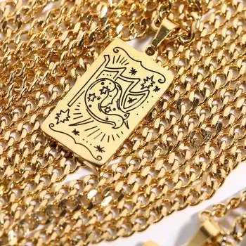 Изготовленное на заказ водостойкое не тускнеющее ожерелье из нержавеющей стали, ювелирные изделия зодиака, позолоченный знак зодиака 18 карат 16inches
