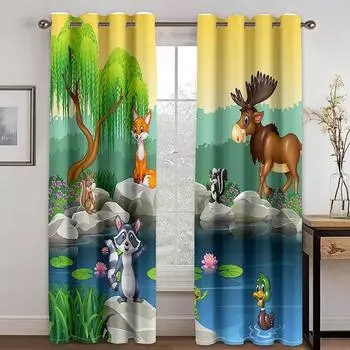 Изготовленные на заказ мультяшные животные серии жираф детские 2 шт тонкие оконные занавески для гостиной спальни W50H130(CM)x2&Hook