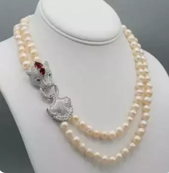 Изготовленные вручную аксессуары в виде головы леопарда с микро-инкрустацией из циркония, ожерелье из розового пресноводного жемчуга 8-9 мм, длина 43-47 см