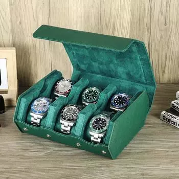 Изготовленные вручную из натуральной кожи футляры для часов с 2/3/4/6/8 слотами унисекс роскошные ювелирные часы коробка для хранения мужские футляры для часов женские часы аксессуары зелёный