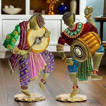 Изготовленные вручную танцоры Чанг, железный металлический экспонат – яркая скульптура в стиле раджастханского народного искусства для домашнего декора, 14 дюймов