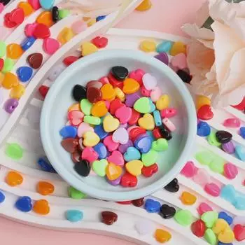 Изготовленный акрил для изготовления ювелирных изделий, плоские бусины в форме сердца, принадлежности ручной работы, свободные бусины ярких цветов, аксессуары для самостоятельного изготовления, 300 шт., дома 300pcs разноцветный