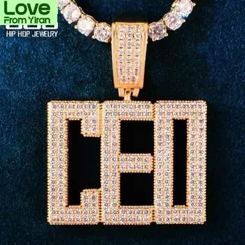Изготовленный на заказ квадратный кулон с буквами имени для мужчин и женщин, цельный задний микро-паве цирконий, хип-хоп ожерелье, цепочка с номером, ювелирные изделия