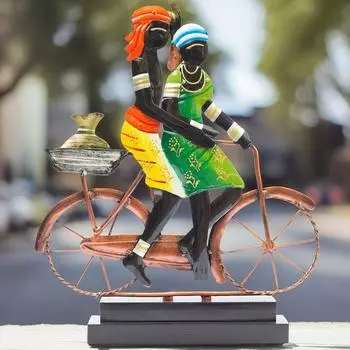 Изготовленный вручную этнический племенной велосипед для пары - 16x13 дюймов, племенной домашний декор с деревянной подставкой для новоселья, юбилеев