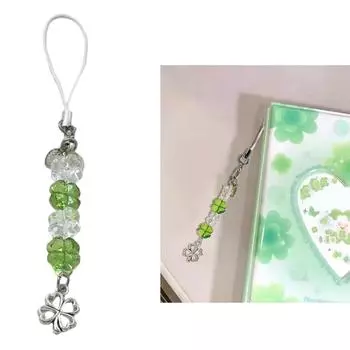 Изготовленный вручную бисерный брелок для телефона с четырьмя клеверами, модный брелок для ключей, подвесной аксессуар для удачи и счастья зелёный
