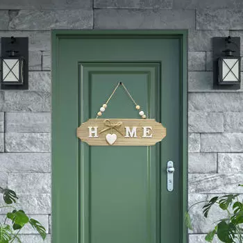 Изготовленный вручную деревянный дверной знак с элегантным бантом home gray