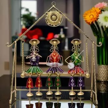 Изготовленный вручную комплект качелей для 3 кукол, первоклассный декор для гостиной, фигурка для домашнего декора на день рождения, свадьбу, праздничный подарок 16 * 7 * 16 дюймов