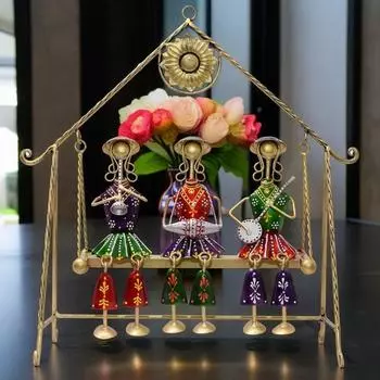 Изготовленный вручную комплект качелей для 3 кукол, первоклассный декор для гостиной, фигурка для домашнего декора на день рождения, свадьбу, праздничный подарок 16 * 7 * 16 дюймов