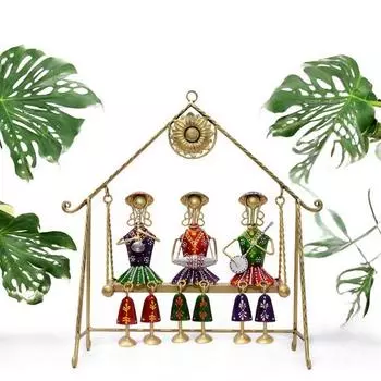 Изготовленный вручную комплект качелей для 3 кукол, первоклассный декор для гостиной, фигурка для домашнего декора на день рождения, свадьбу, праздничный подарок 16 * 7 * 16 дюймов