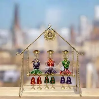 Изготовленный вручную комплект качелей для 3 кукол, первоклассный декор для гостиной, фигурка для домашнего декора на день рождения, свадьбу, праздничный подарок 16 * 7 * 16 дюймов