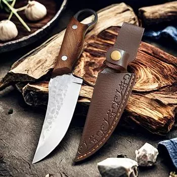 Изготовленный вручную кованый кухонный нож для мяса, обвалочный нож Full Tang с деревянной ручкой, нож для барбекю, стейка, универсальный нож, инструменты