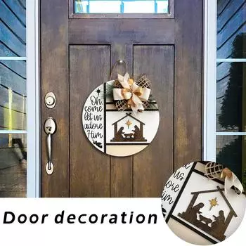 Изготовленный вручную круглый деревянный дверной знак с бантом на рождественскую тематику, настенное украшение One Size