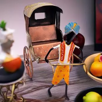 Изготовленный вручную железный рикша - винтажный настольный декор в раджастханском стиле, расписанный вручную, для дома и офиса, 12 дюймов - идеально подходит для гостиной