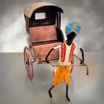 Изготовленный вручную железный рикша - винтажный настольный декор в раджастханском стиле, расписанный вручную, для дома и офиса, 12 дюймов - идеально подходит для гостиной