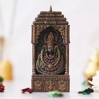 Изготовленный вручную золотой идол Господа Кхату Шьям Баба джи с храмом - благоприятный религиозный идол Бога для дома, офиса, храма - идеальный подарок для преданных