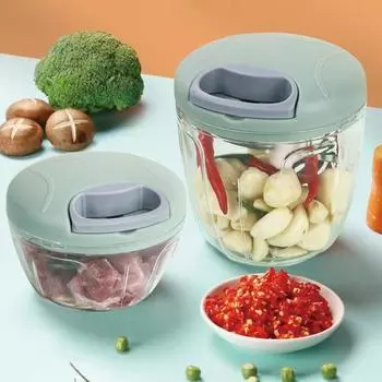 Измельчитель чеснока большой емкости 500/900 мл с веревкой, ручной, легко вытягиваемый, прозрачный, многоцелевой, 3/5 лезвия, измельчитель для лука, имбиря, чеснока для ресторана S зелёный